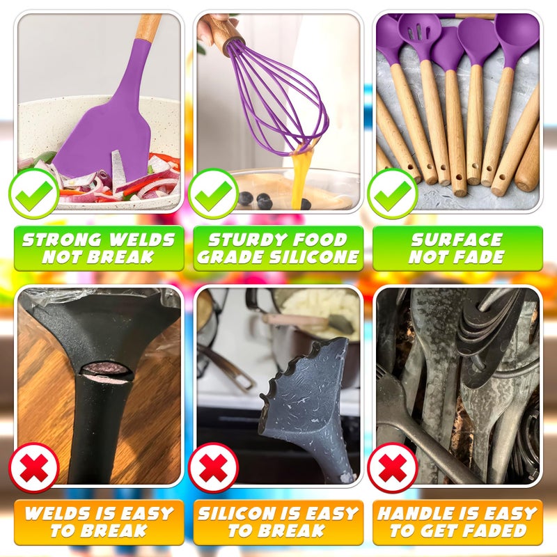V TOWER 12 Pcs Purple Kitchen Utensils Set with Holder - Versatile Silicone Utensils Set for Cooking and Baking, Gentle on Pots and Pans, Heat-Resistant, Stylish, Easy to Clean, Purple Kitchen Accessories - Image 4
